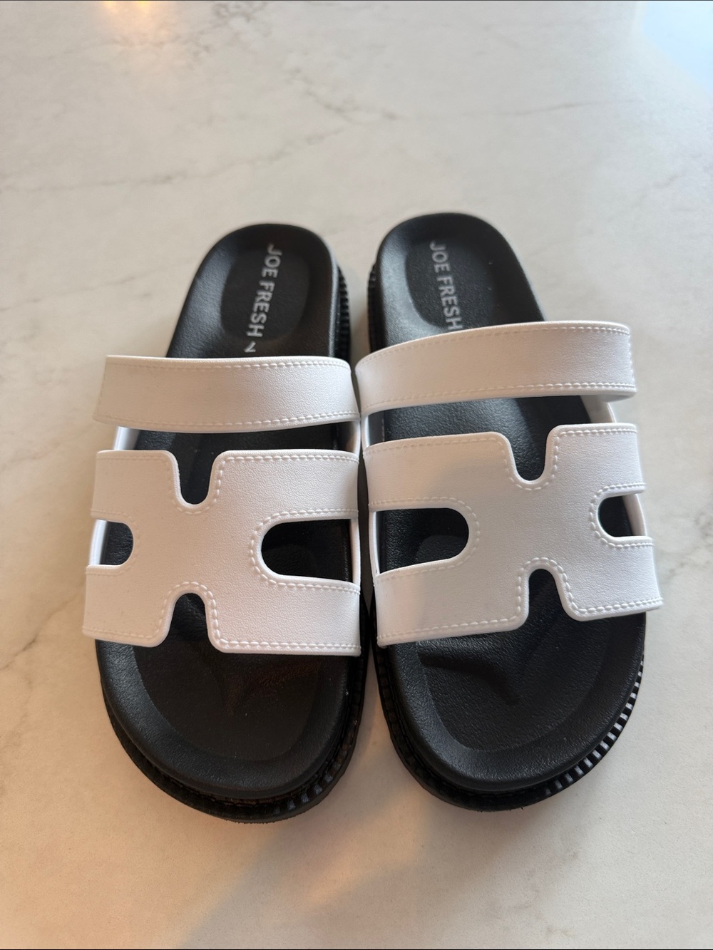 Joe Fresh White and Black Double-Strap Slide Sandals